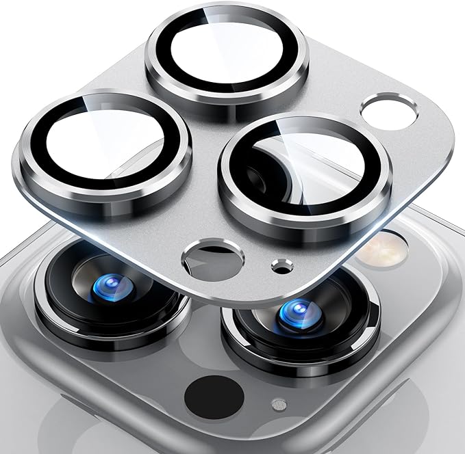 Uyiton for iPhone 14 Pro/iPhone 14 Pro Max Camera Lens Protector, [Drop Protection] 9H Tempered Glass Camera Cover Screen Metal Ring Case Friendly Scratch Resistant Easy to Install Silver