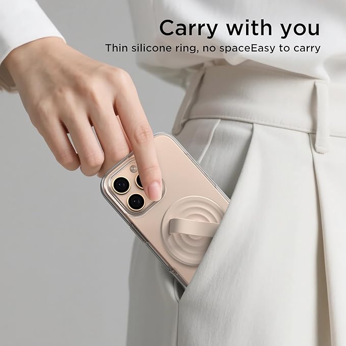 Magnetic Phone Ring Grip Holder, Silicone Finger Loop Grip, Compatible with MasSafe, Back of Phone for iPhone Pro Max/Plus/16/15/15/14/13/12 Series, Oat