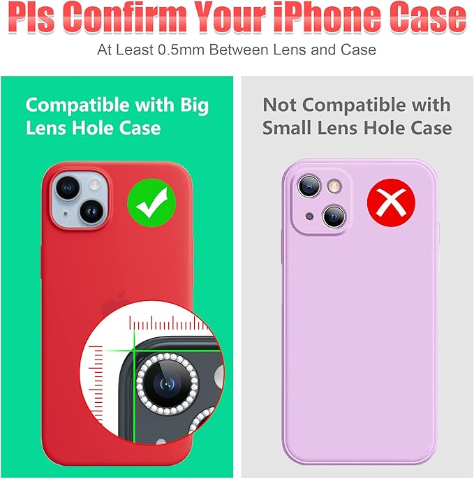 AGVEE 3+3 for iPhone 14 6.1" / 14 Plus 6.7" Camera Lens Protector, Bling Diamond & Bling Glitter Metal Ring 9H Tempered HD Glass Camera Protector Cover Film, Bling-Black