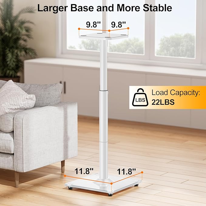 ELIVED Universal Speaker Stands Height Adjustable 28"-37.4", Bookshelf Speaker Stand Pair for Satellite Studio Large Speakers Up to 22 lbs, Surround Sound Speaker Stand with Cable Management, White