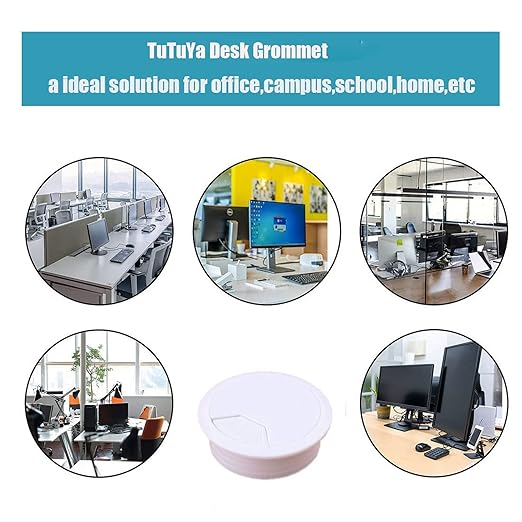 TuTuYa 6PCS Desk Grommet, 3-1/6inch (80mm) White Desk Cable Hole Covers, Ideal for Office and Home Table Cable