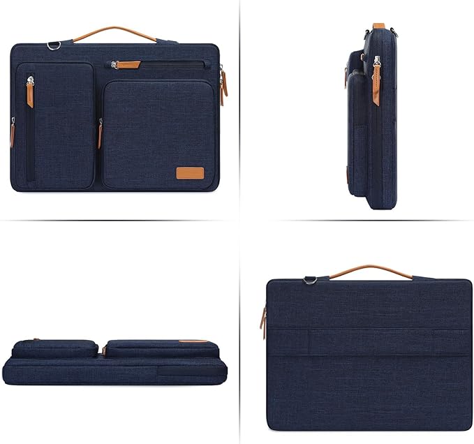 MOSISO 360 Protective Laptop Shoulder Bag,15-15.6 inch Computer Bags Compatible with MacBook Pro 16 inch, HP, Dell, Lenovo, Asus Notebook,Side Open Messenger Bag with 4 Zipper Pockets, Navy Blue