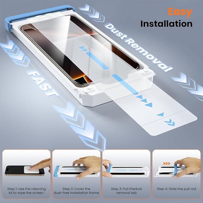 Screen Protector for iPhone 15 Pro Military Grade Tempered Glass Auto-Alignment OneTouch Kit Cell Phone Accessories Bubble Free Case Friendly Auto Dust-Removal Easy Install [1 Pack]