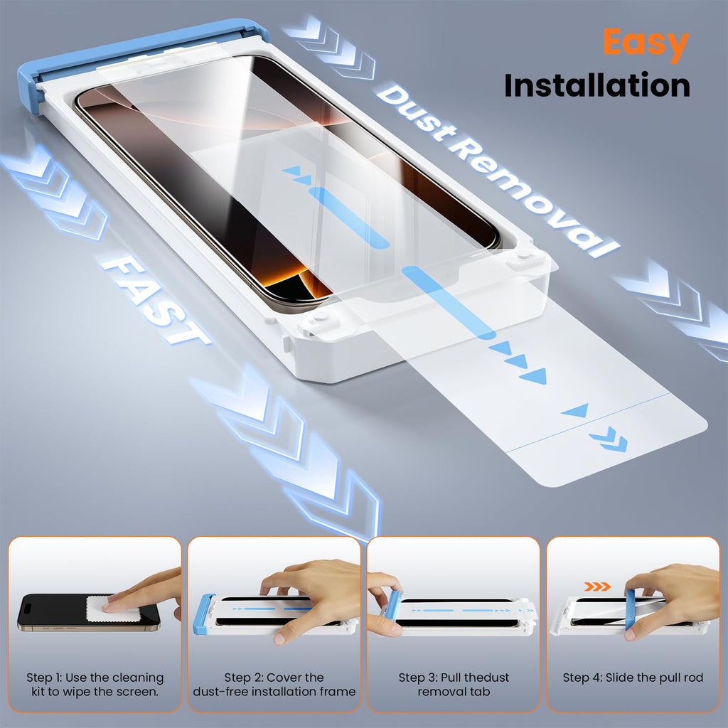DDDDECADE Screen Protector for iPhone 15/16/14Pro Military Grade Tempered Glass Auto-Alignment OneTouch Kit Cell Phone Accessories Bubble Free Case Friendly Auto Dust-Removal Easy Install [1 Pack]