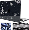 for MacBook Air 13.6 inch Case 2025 2024 2023 2022 Release M4 A3240 M3 A3113 M2 A2681, Black Printed Plastic Hard Shell Case Cover for Mac Air 13.6 M4 Chip Touch ID, Astronauts Space Dog