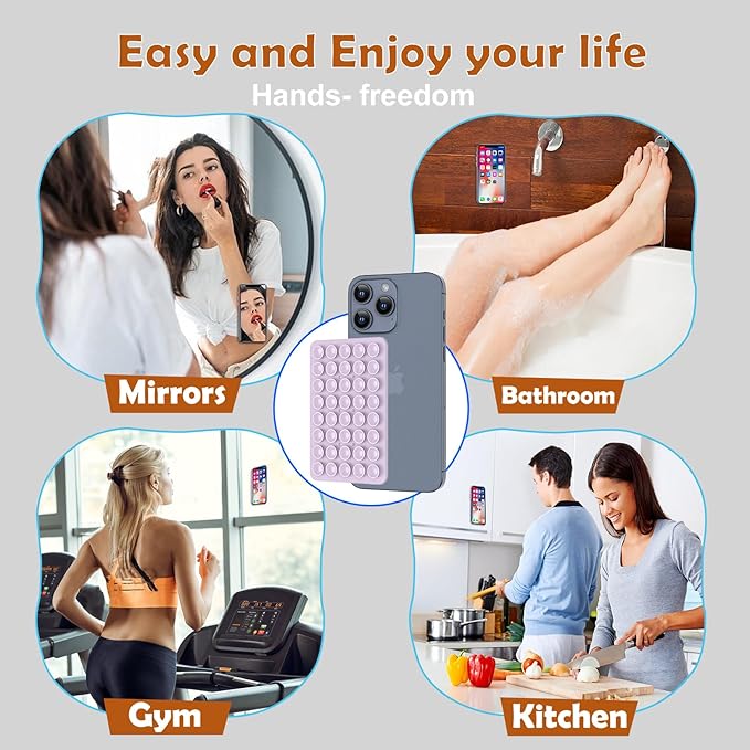 2PACK Silicone Double Sided Suction Phone Case Mount, Detachable Hands Free & Strong Grip Holder for Selfies & Videos, Compatible iPhone Android (Violet, 2Pack 40 Suction Cups)