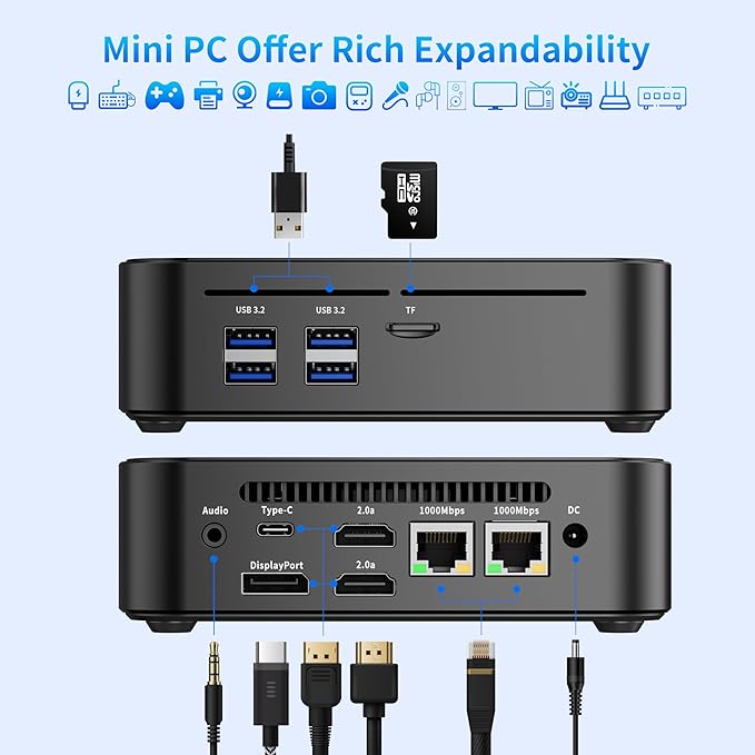 DreamQuest Mini PC W-11 Pro N95 (up to 3.4GHz) 32GB DDR4 RAM 1TB PCIe M.2 SSD Mini Desktop Computer 4K HDMI/DP/USB Type C/WiFi 5/USB3.1/BT5.0/Micro PC for Home & Business