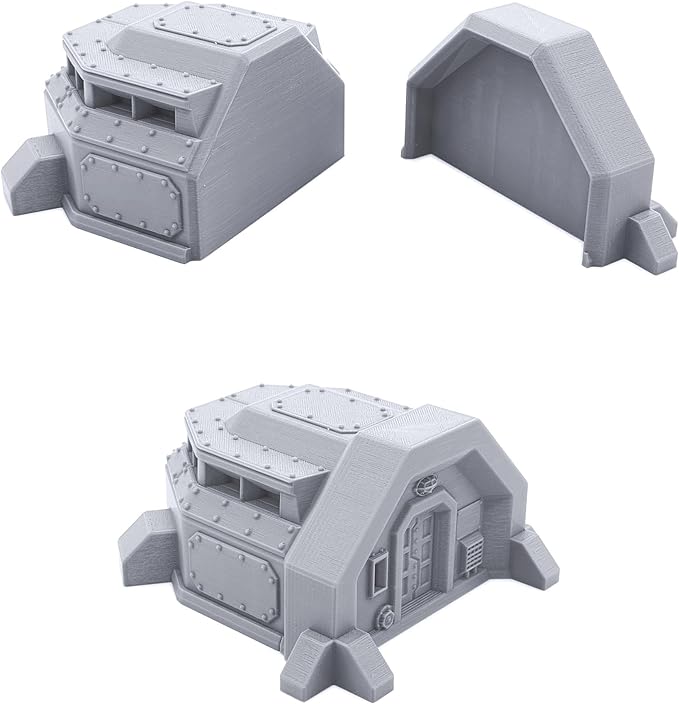 EnderToys Armored Barracks Set by Terrain4Print, 3D Printed Tabletop RPG Scenery and Wargame Terrain 28mm Miniatures, Grey