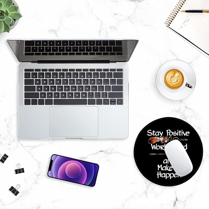 ITNRSIIET Round Mouse Pad with Stitched Edge Premium-Textured Waterproof Non-Slip Rubber Base Desktop Protection Mat Diameter 8.7 inches, Inspirational Quote Black