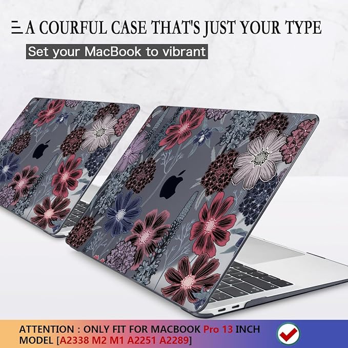 CISSOOK Compatible with MacBook Pro 13 inch Case 2025-2020 A2338 M2 M1 A2251 A2289 with Touch bar, Plastic Hard Shell Case&Keyboard Cover&Screen Protector&Webcam Cover, Texture Flowers