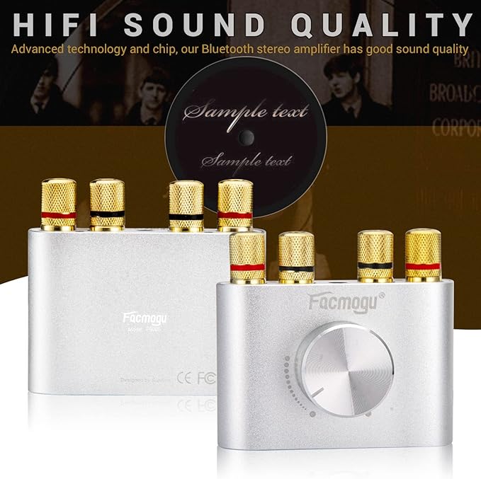 Facmogu F900S 160W Bluetooth 5.0 Mini Amplifier, 80Wx2 2.0CH Audio Power Amplifier, Hi-Fi Stereo Sound Digital Amp Wireless Speaker Amp Receiver w/AUX/USB/BT Input & 12V 5A Power Adapter - Silver