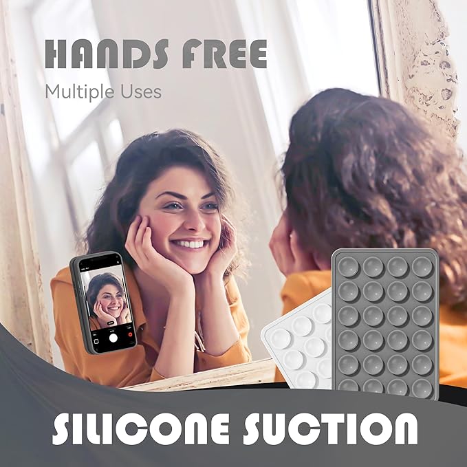 Silicone Phone Sticky Grip, Suction Phone Case Mount for iPhone and Android, Hands-Free Sticky Cell Phone Grip, Mobile Fidget Mirror Holder for Selfies and Videos