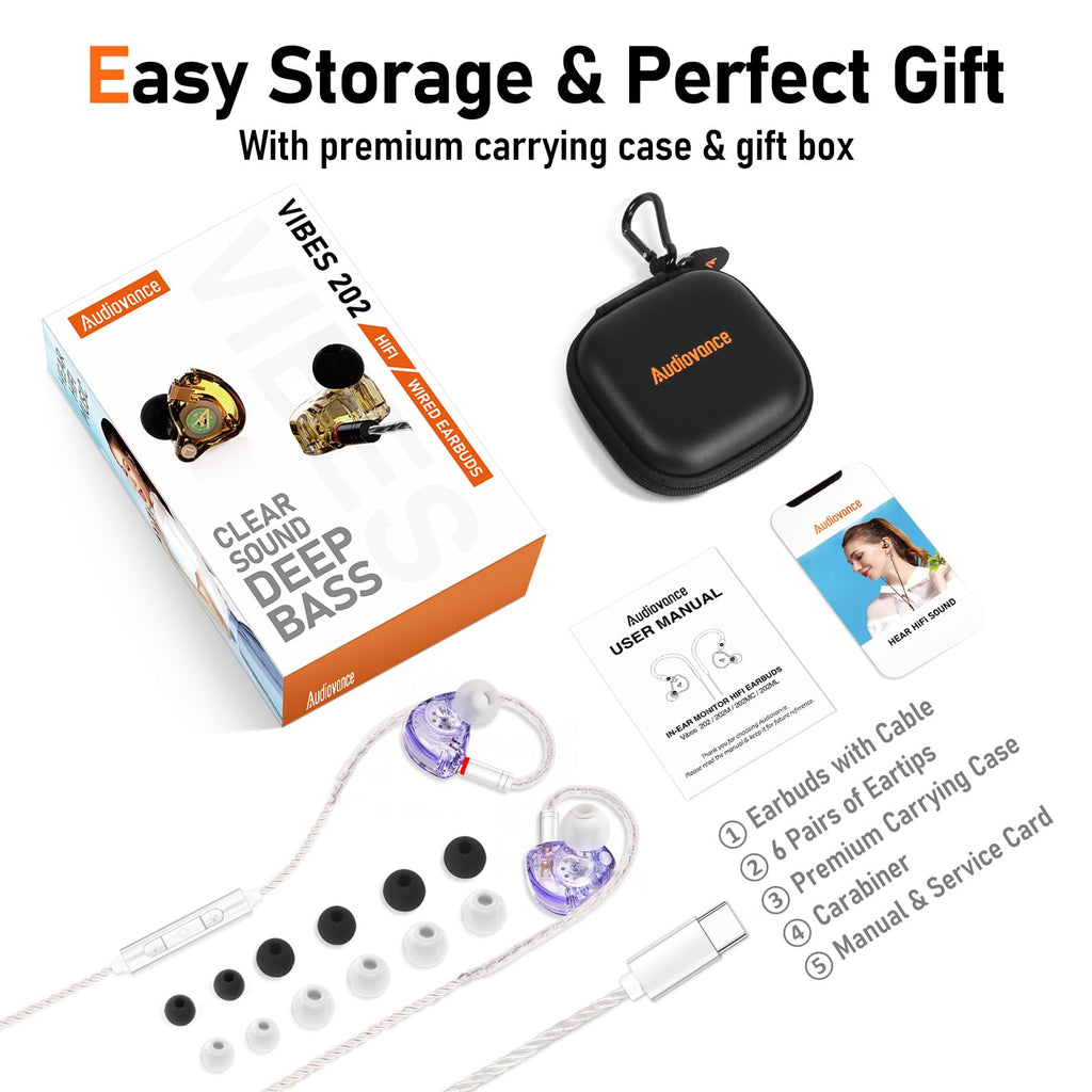 Audiovance Vibes 202MC USB-C HiFi Wired Earbuds Type-C Headphones with Mic