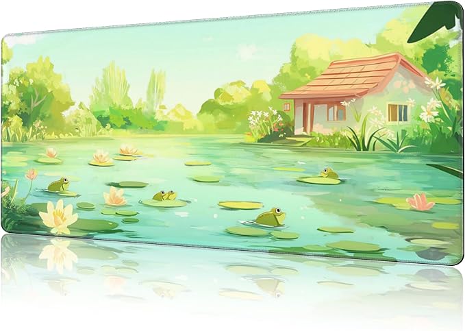 Mouse Pad Large Frog in The Water Non-Slip Game Desk Mat with Stitched Edge Laptop Keyboard Desk Pad for Work Home Gaming (35.4 x 15.7 Inches)