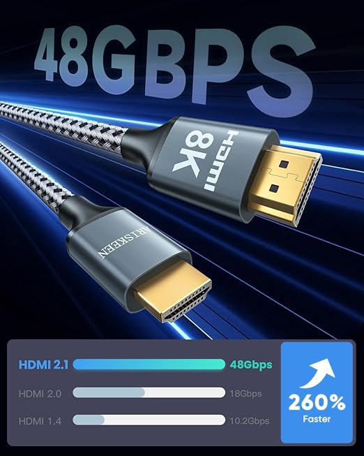 ARISKEEN 8K HDMI Cable 1 FT, 48Gbps High Speed HDMI 2.1 Cable, 8K 60Hz, 4K 120Hz 144Hz Braided HDMI Cord - 1 Feet