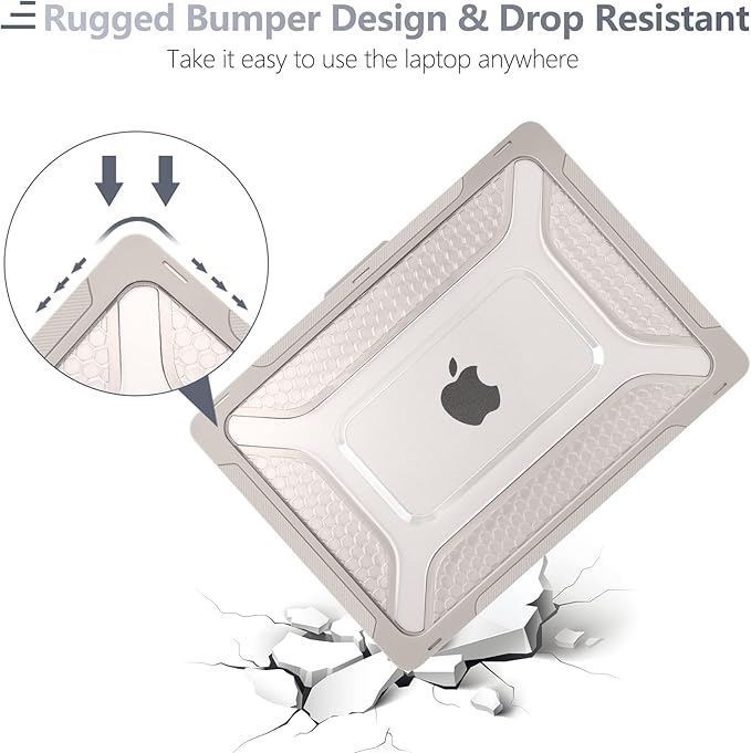Batianda Case for New MacBook Air 13.6 inch 2025 M4 2024 2022 Release A3240 A3113 A2681 Model,Honeycomb Heavy Duty Protective Hard Shell with TPU Bumper Fold Kickstand & Keyboard Cover, Rock Gray