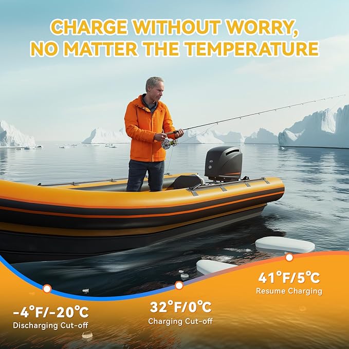 Power Queen 12.8V 100Ah Low-Temp LiFePO4 Battery with 12V20A Charger, Low Temperature Protection, Built-in 100A BMS, Grade A Battery Cell, Up to 15000+ Cycles, Perfect for Trolling Motor, Marine, RV
