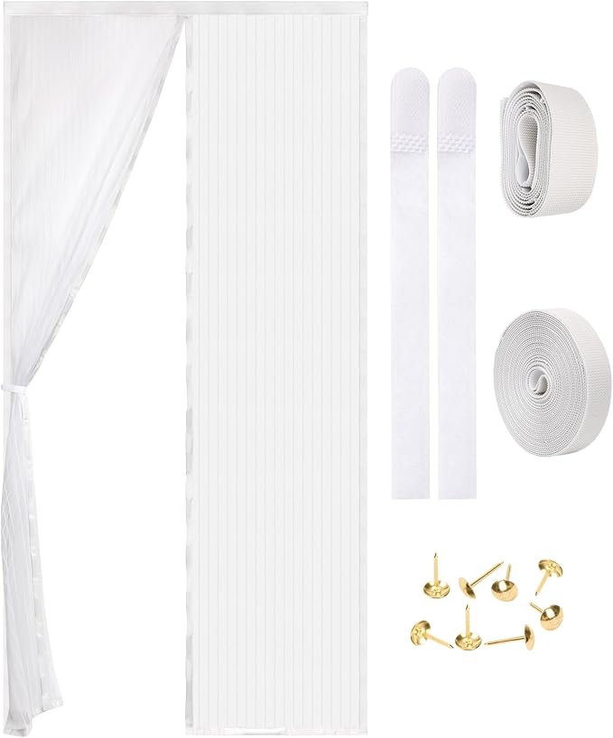 Magnetic Screen Door - Self Sealing, Heavy Duty, Hands Free Mesh Partition Keeps Bugs Out Let Breeze in- Pet and Kid Friendly - Keep Open Feature (White, Fit Door Size 38 x 80 Inch)