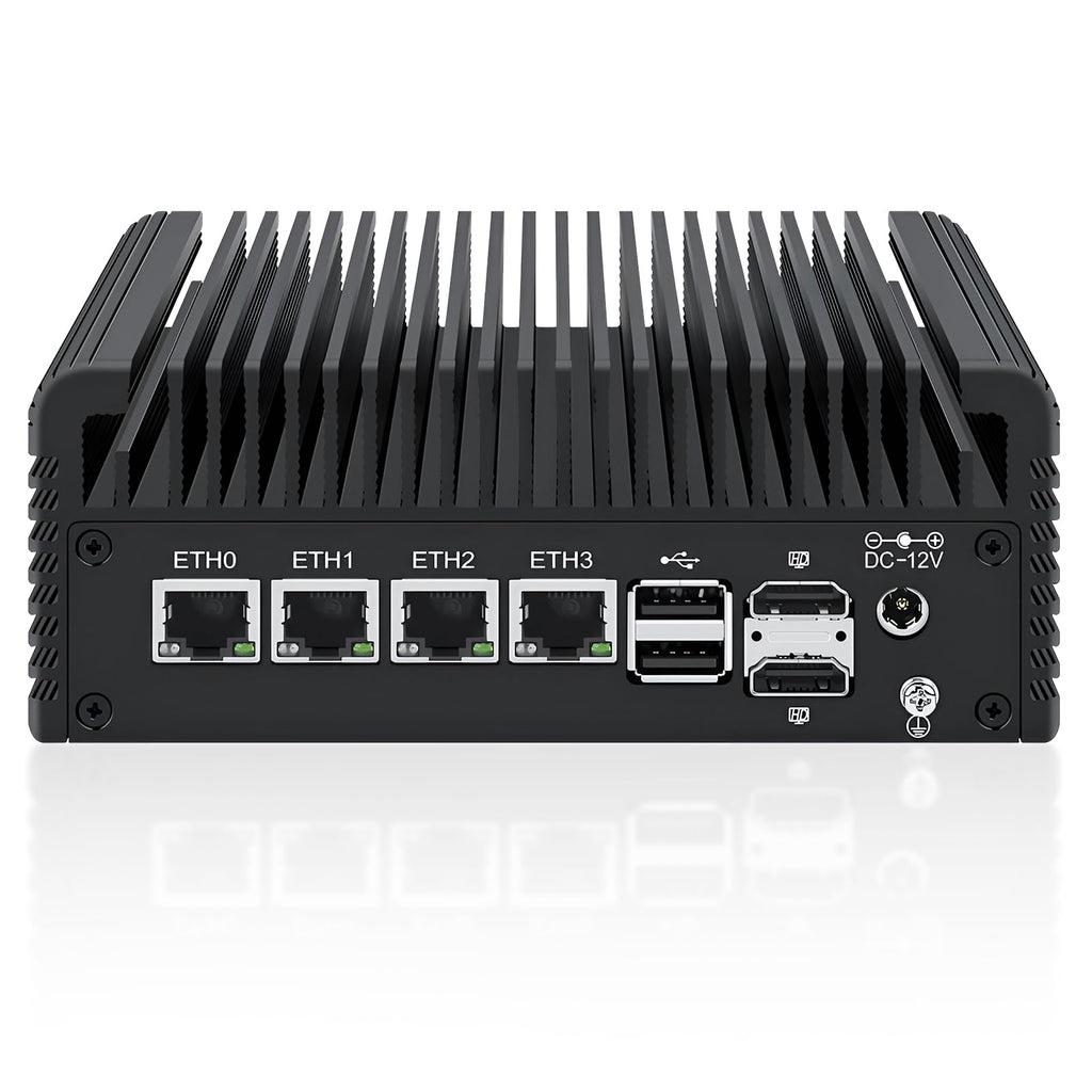 Firewall Micro Appliance Core N150,4xi226-V 2.5G Fanless Mini PC,DDR5,2*NVMe 2*SATA,6*USB,2*HDMI,Type-C,DP,Firewall Mini PC NAS Server