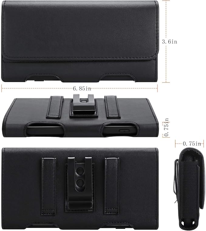BECPLT for Galaxy S24 Ultra S23 Ultra 5G S22 Ultra 5G Holster Case, Leather iPhone 15 Pro Max Belt Clip Holster Pouch Carrying Sleeve with ID Card Holder for Galaxy A14 A12 A42 Note 20 Ultra (Black)