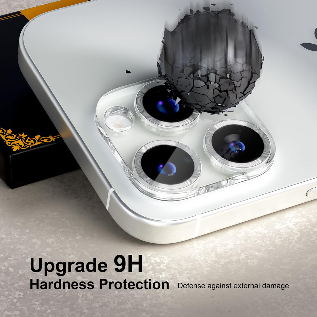 beuxece for 6 Pack iPhone 15 Pro/iPhone 15 Pro Max Camera Lens Protector [Drop Protection] [Case Friendly] [Easy Installation] 9H Tempered Glass Camera Screen Protector Cover, CD Silver