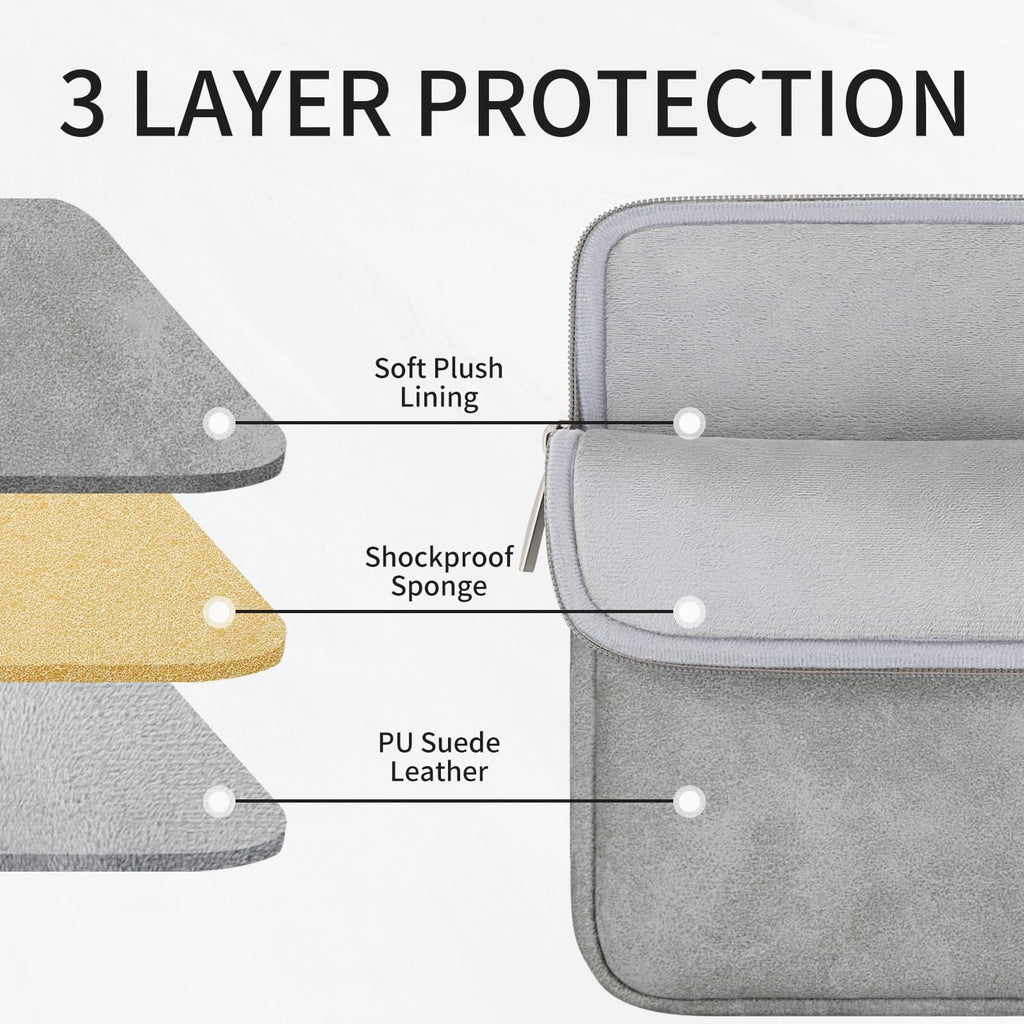 RAINYEAR 15 Inch Laptop Sleeve PU Suede Leather Case Padded Cover, Gray
