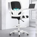 Kensaker Drafting Chair Tall Office Chair, Ergonomic Standing Desk Chair with Adjustable Foot Ring and Flip-up Armrests, Mesh Computer Chair for Art Studio, 300 LBS, White