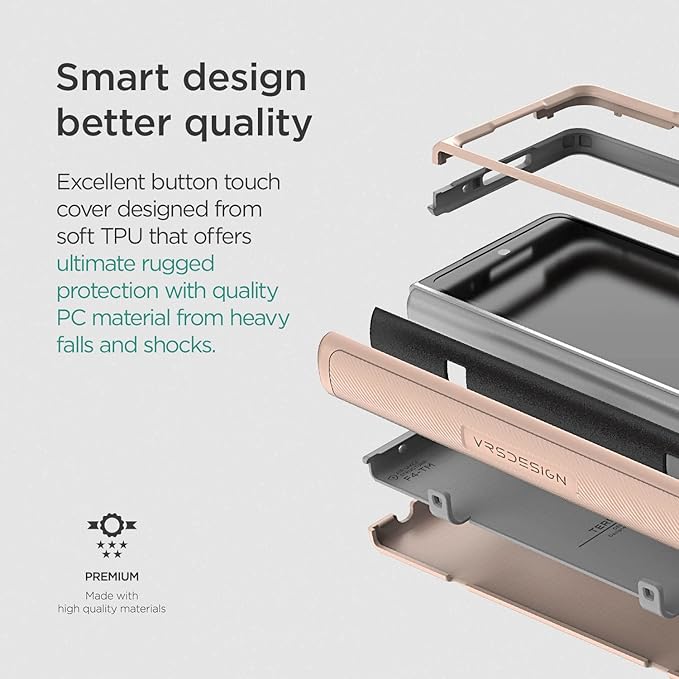 VRS DESIGN Terra Guard Modern for Galaxy Z Fold 4 5G (2022), Premium Modern Neat Style [Anti Scratch Hinge Protection] Case with Tempered Glass Screen Protector (Pink Sand)
