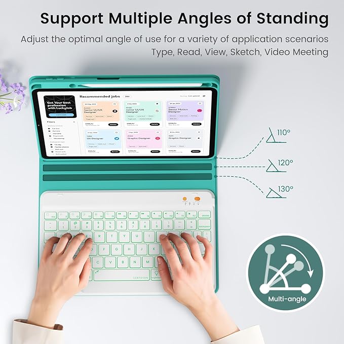 BLUTLOTUS Keyboard Case for iPad 9th/8th/7th Generation 10.2 inch 2021/2020/2019, iPad Pro 10.5-inch Case with Keyboard,iPad Air 3 2019, 7 Color Backlit Removable Wireless Keyboard Folio Case(Teal)
