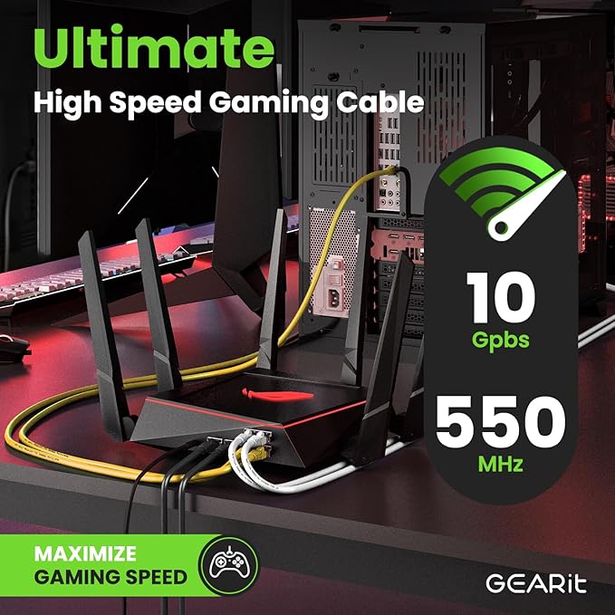 GEARit Cat 6 Ethernet Cable (1-Pack 14 Feet) Cat6 Network Patch, 10Gbps, RJ45, Snagless Cord, Gold-Plated Connectors, Internet for PC, TV, Tablet, Router, Printer, Servers, IT Data Center - Yellow
