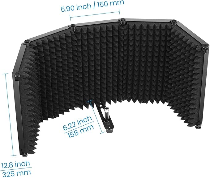 Moukey Microphone Insulation Sound Insulation Sound Shield Isolation, 5 Sides Microphone Sound-Absorbing Foam Reflector for Recording Studio, Podcasts, Vocals and Broadcasting