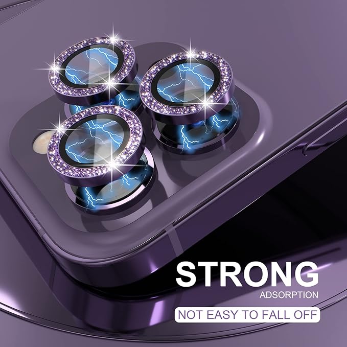 Choiche [3+1 for iPhone 14 Pro/iPhone 14 Pro Max Camera Lens Protector Bling, 9H Tempered Glass Camera Cover Screen Protector Metal Ring Decoration Accessories (Glitter-Purple)