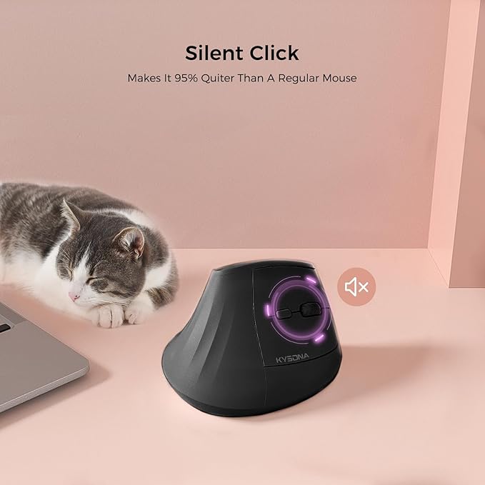 57° Ergonomic Wireless Tower Mouse, Vertical Quiet Ergo Mouse, Bluetooth(BT5.0,BT3.0)&2.4G, (800/1200/2400/2400/4000), 5 Buttons for Windows, macOS, iPadOS, Laptop, PC, Black