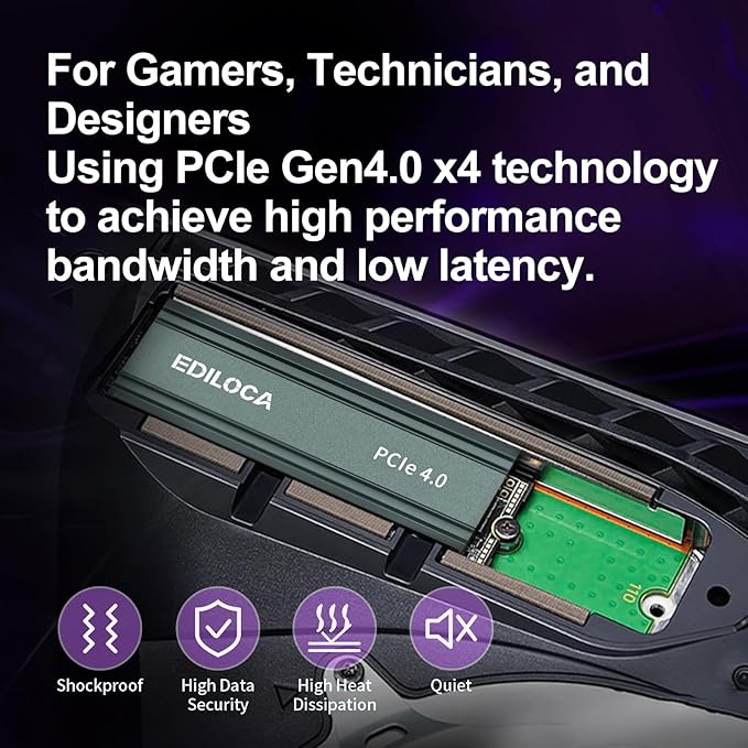1TB M2 NVME SSD with Heatsink - PCIe Gen4.0 NVMe M.2 2280 3D NAND TLC, 5000MB/s Read, Internal Solid State Drive for PS5/PC, Dynamic SLC Cache, PS5 Storage Expansion, 5-Year Warranty(EN760)