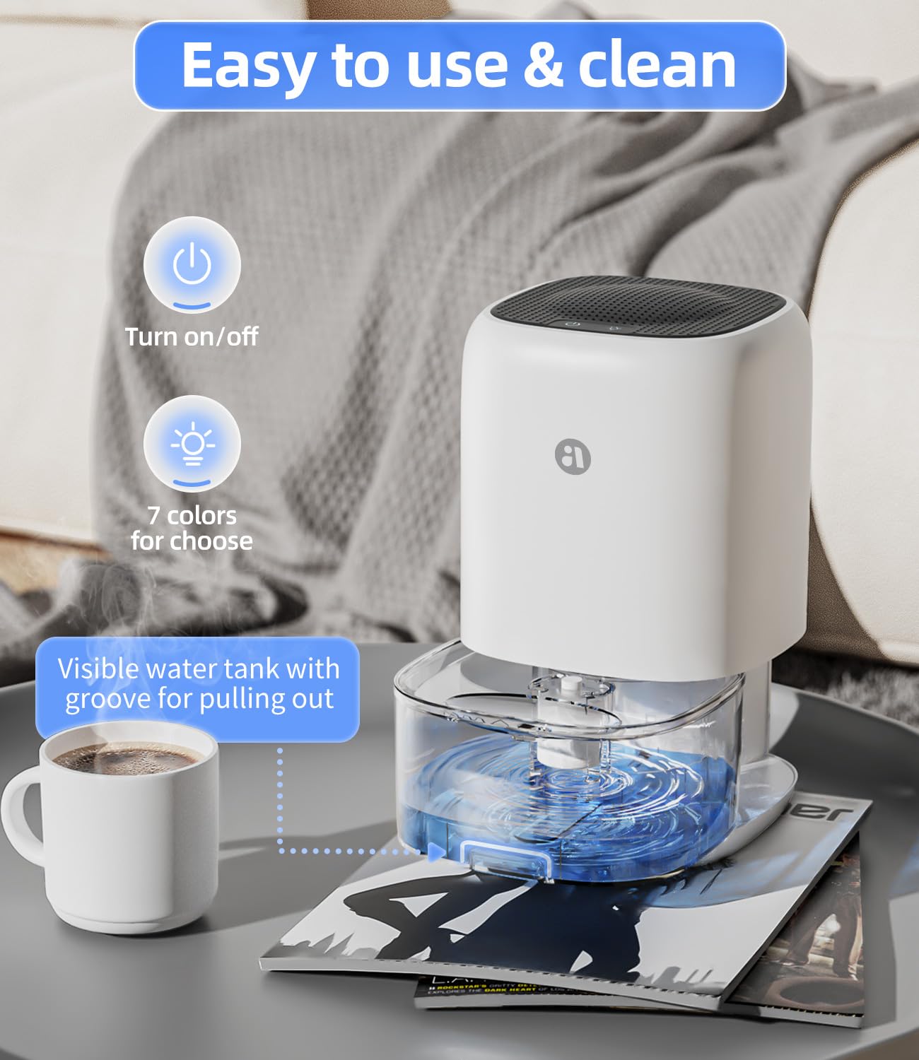 TABYIK 35 OZ Dehumidifier for Bedroom RV, Quiet with Auto Shut Off, White
