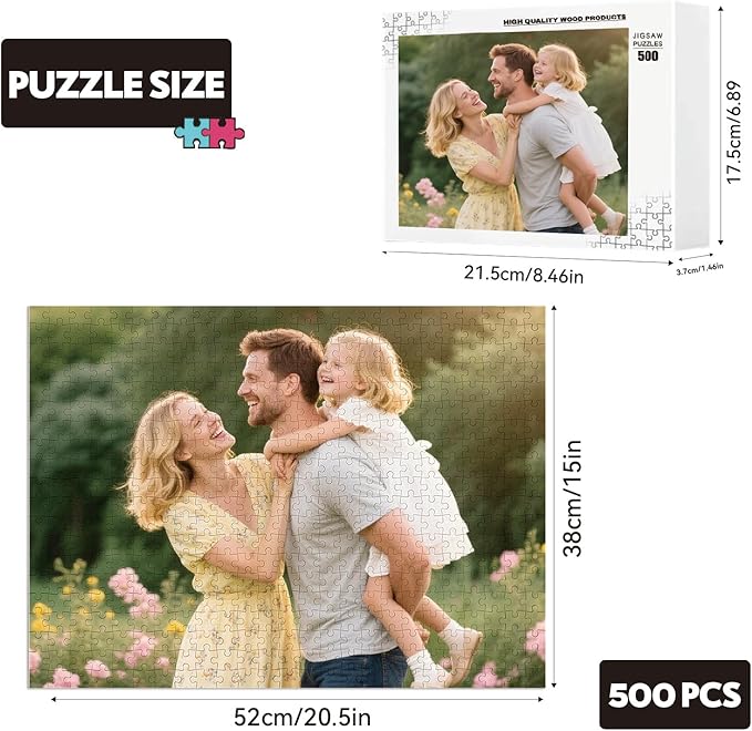 Custom Puzzles from Photos, 500 Pieces Personalized Photo Jigsaw Puzzle for Adults, Customized Unique Gift for Men Women Family Birthday Wedding