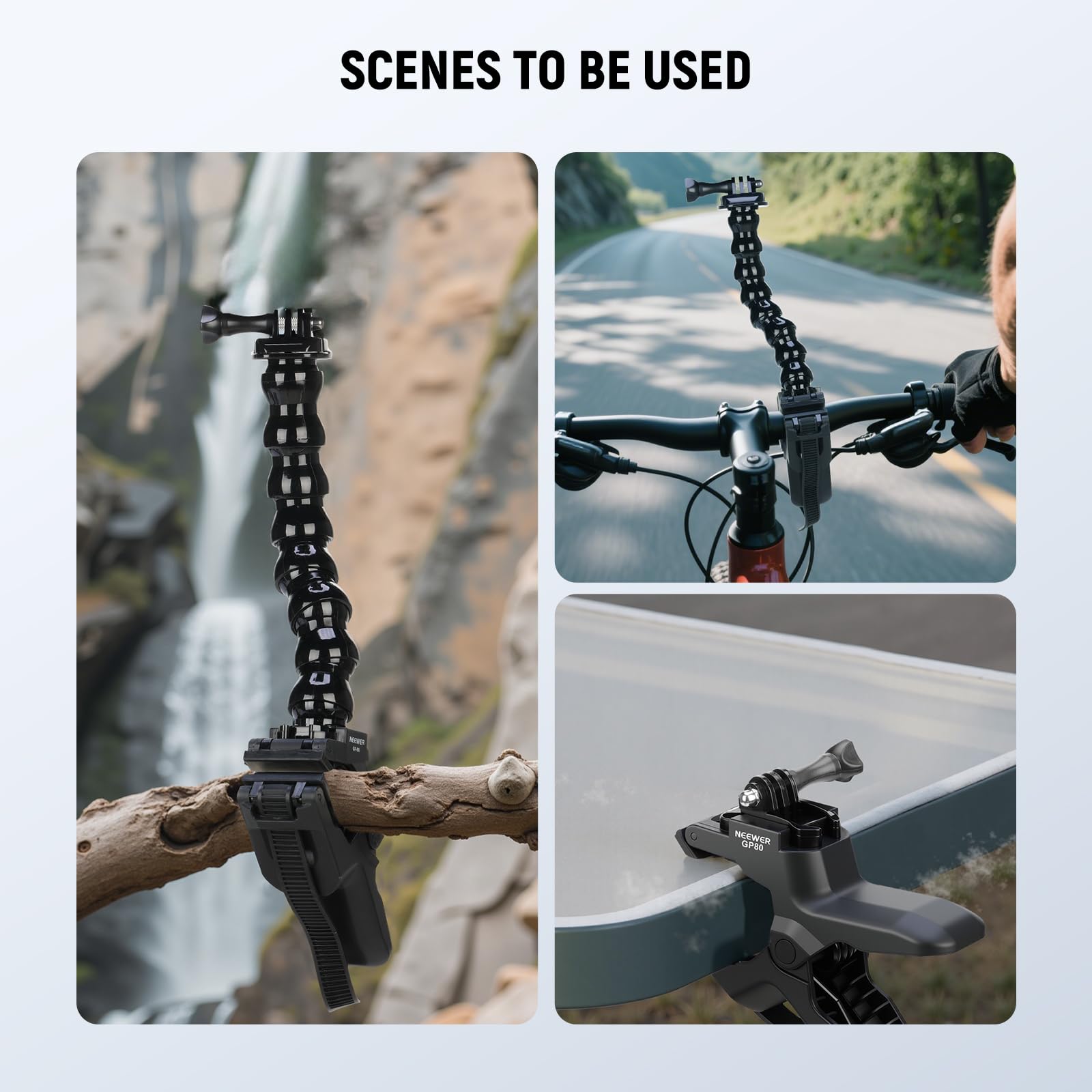 NEEWER Flexible Clamp Mount Compatible with GoPro DJI Action Cameras, GP-80