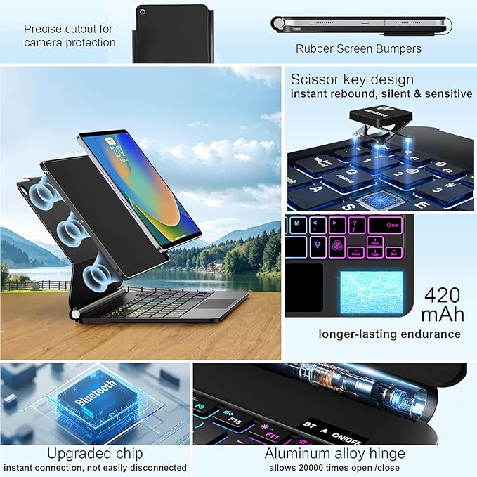 for iPad 9th Generation Case with Keyboard,Magic Style Keyboard Case for iPad 9th/8th/7th Gen 10.2 inch - Floating Cantilever Magnetic Stand Multi-Touch Trackpad (Black)