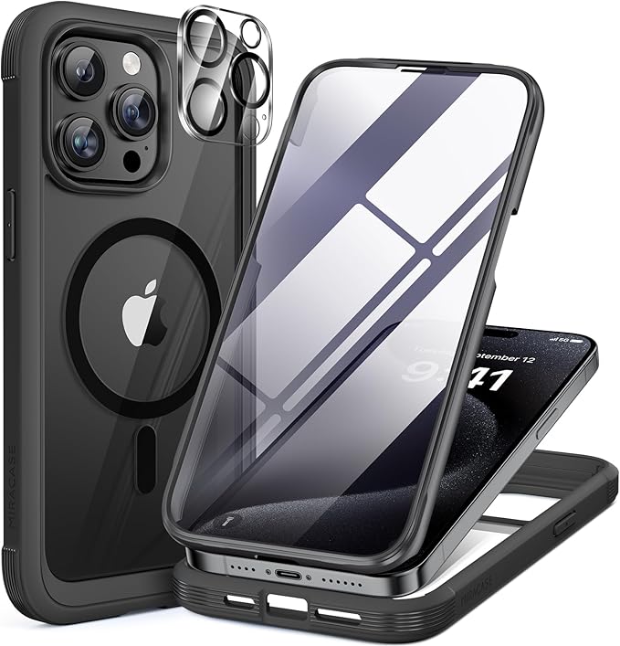 Miracase for iPhone 13 mini Case 5.4",Full-Body Protection,Clear Bumper Case with Built-in 9H Tempered Glass Screen Protector,Military-Grade Drop Protection Outdoor Phone Case for 13 mini,Dark Blue