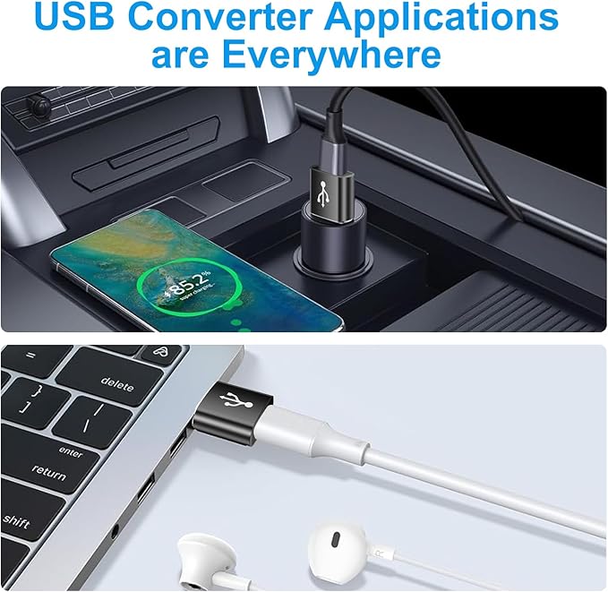USB to USB C Adapter 10 Pack,USBC to USB Adapter,USB Type C Male Female Adaptor,USBC Converter for iPhone 16 15 14,MacBook Pro,iPad,Car Charger,Black