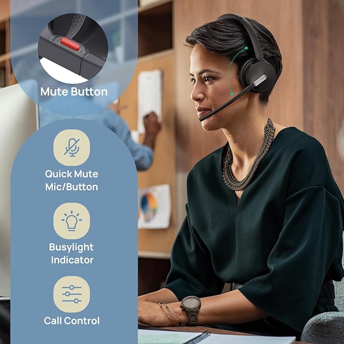 Yealink WH64 Hybrid Dual Wireless Headset with DECT Dongle, 492ft Range,Teams Zoom,Skype, UC,Bluetooth On Ear Work Headphones with 3X Noise Cancelling Mic, 32H Talk Time, Office PC, Computer,IP Phone