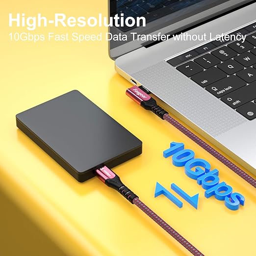 Fasgear USB-C to USB C Cable 100W Power Delivery 3ft 90 Degree Type C 3.1 Gen 2 Cord 10Gbps Data Sync and 5A PD Fast Charge Cord with E-Marker Chip Compatible for Macbook,Chromebook,S20,Pixel XL (Red)