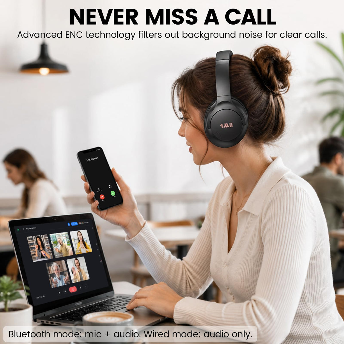 1Mii Y8+ Noise Cancelling Headphones for Gaming, Airplane & Travel, Black