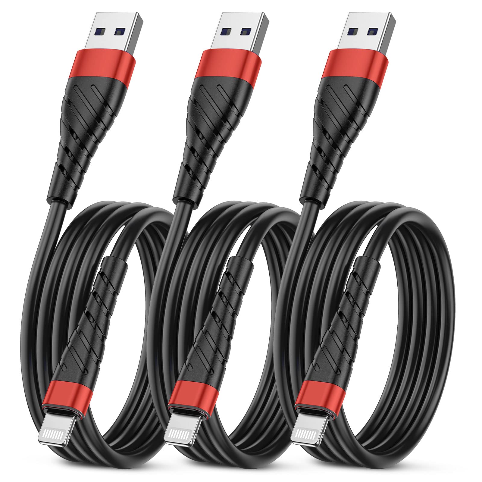 OIITH MFi Certified for iPhone Charger Cable 3 Pack 3 Ft, for Lightning Charging Cord, Fast 2.4A for iPhone USB Cord Compatible with iPhone12/11/XS/Max/XR/X/8/8P/7P/6/iPad - Red