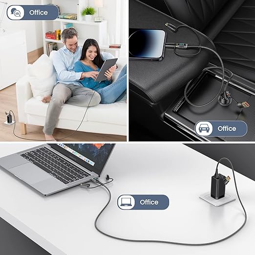 USB C to Multi Charging Cable, USAMS 100W 6.6FT 5A Type C to Type C Fast Charger Charging Cord with LED Display 5-in-1 C/A to C/Micro/IP Sync Charger Adapter Compatible for Laptop/Tablet/Phone