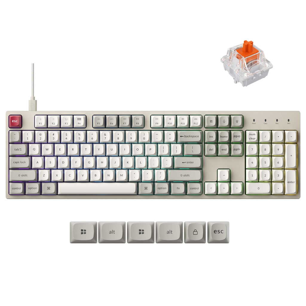 Keychron C2 Pro Wired Mechanical Keyboard with 8K Hz Polling Rate, Full Size Custom RGB Backlit Hot-Swappable, Non-Shine Through PBT Keycaps Compatible with Mac Windows Linux (Silent Red Switch)