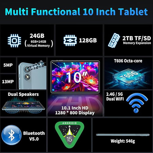 2026 Gemini AI 10 inch Tablet - Android 15 Tablet with Keyboard, Multi Case