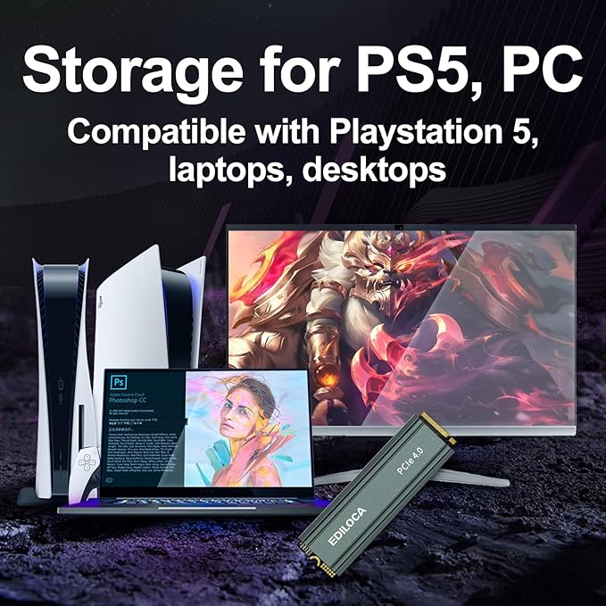 500GB M2 NVME SSD with Heatsink - PCIe Gen4.0 NVMe M.2 2280 3D NAND TLC, 4800MB/s Read, Internal Solid State Drive for PS5/PC, Dynamic SLC Cache, PS5 Storage Expansion, 5-Year Warranty(EN760)