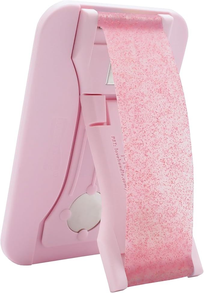 LoveHandle PRO MagSafe Compatible Magnetic Phone Grip w/Kickstand - Mount, Strap and Stand for Smartphone and Tablet - MagSafe Ring Included - Fits All Devices - Pink Diamond Glitter