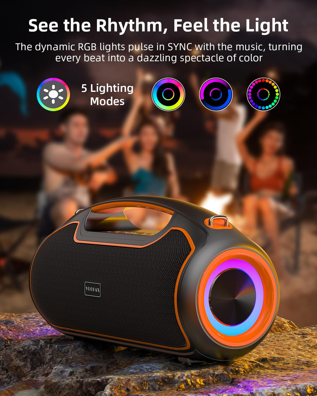 Portable Bluetooth Speakers Wireless, 200W PEAK Outdoor Speaker w/2.0 Bass